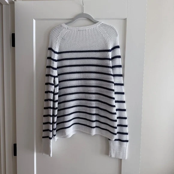 J.McLaughlin White and Navy Stripe Sweater, Size XL - Picture 3 of 3